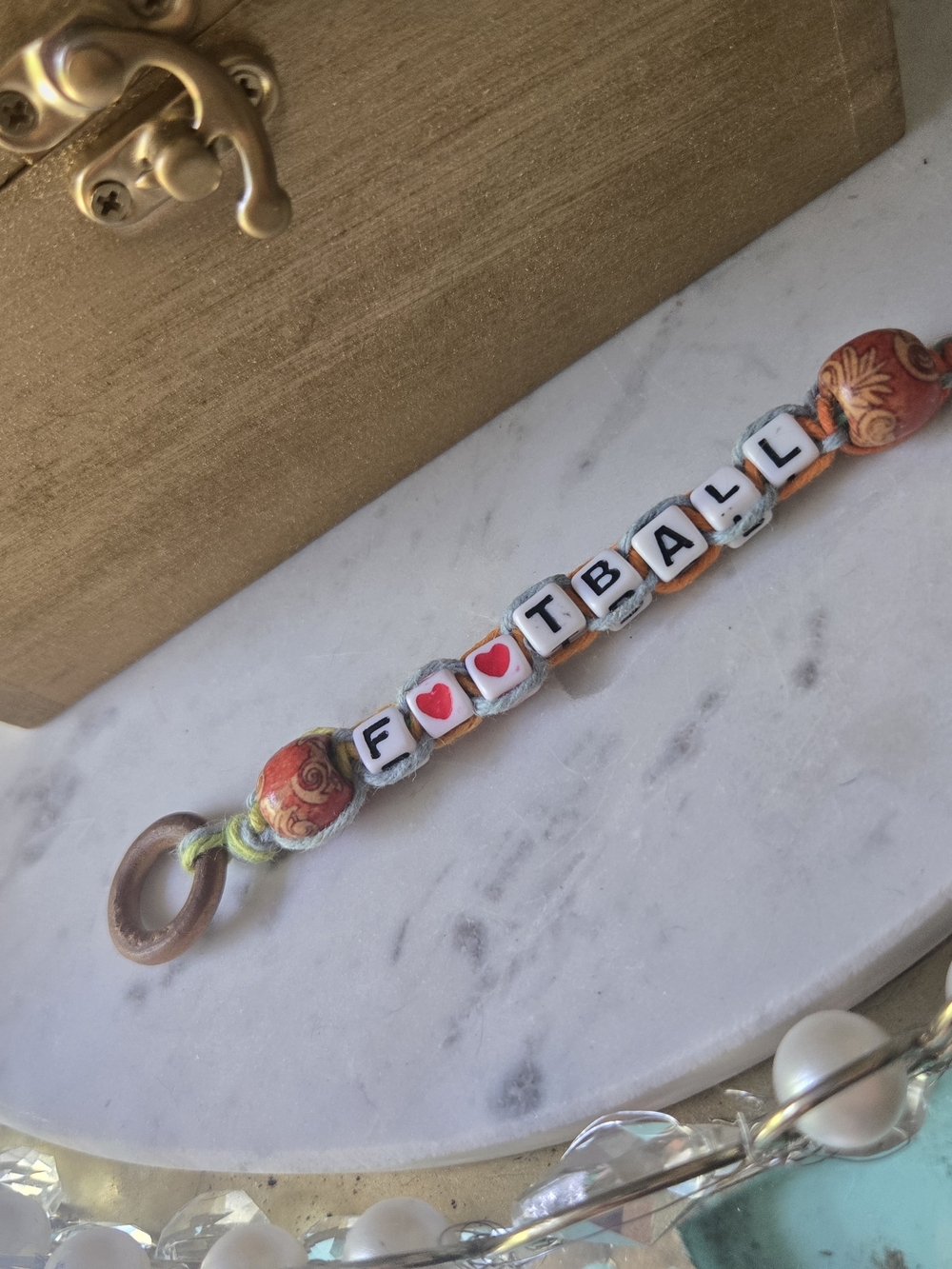 Handmade 'F❤️❤️TBALL' Beaded Keychain